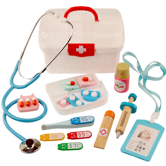 13 PCS in 1 Set Wooden Medicine Box Kids Doctor Play Set Toys