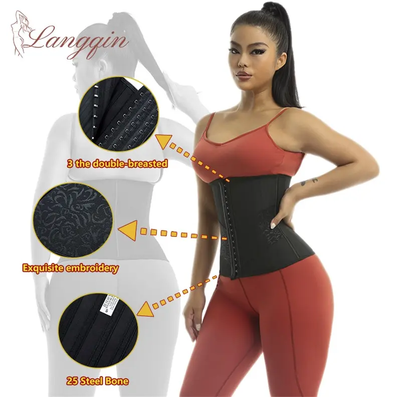 LANGQIN Womens Slimming Corset Body Shaper 25 Steel Bone Latex Waist Trainer