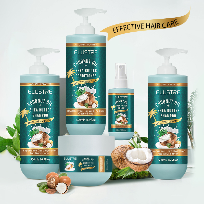 Private Label Hair Care Set Organic Coconut Oil Moisturizing Deep Cleansing Shea Butter Repair Hair Shampoo and Conditioner