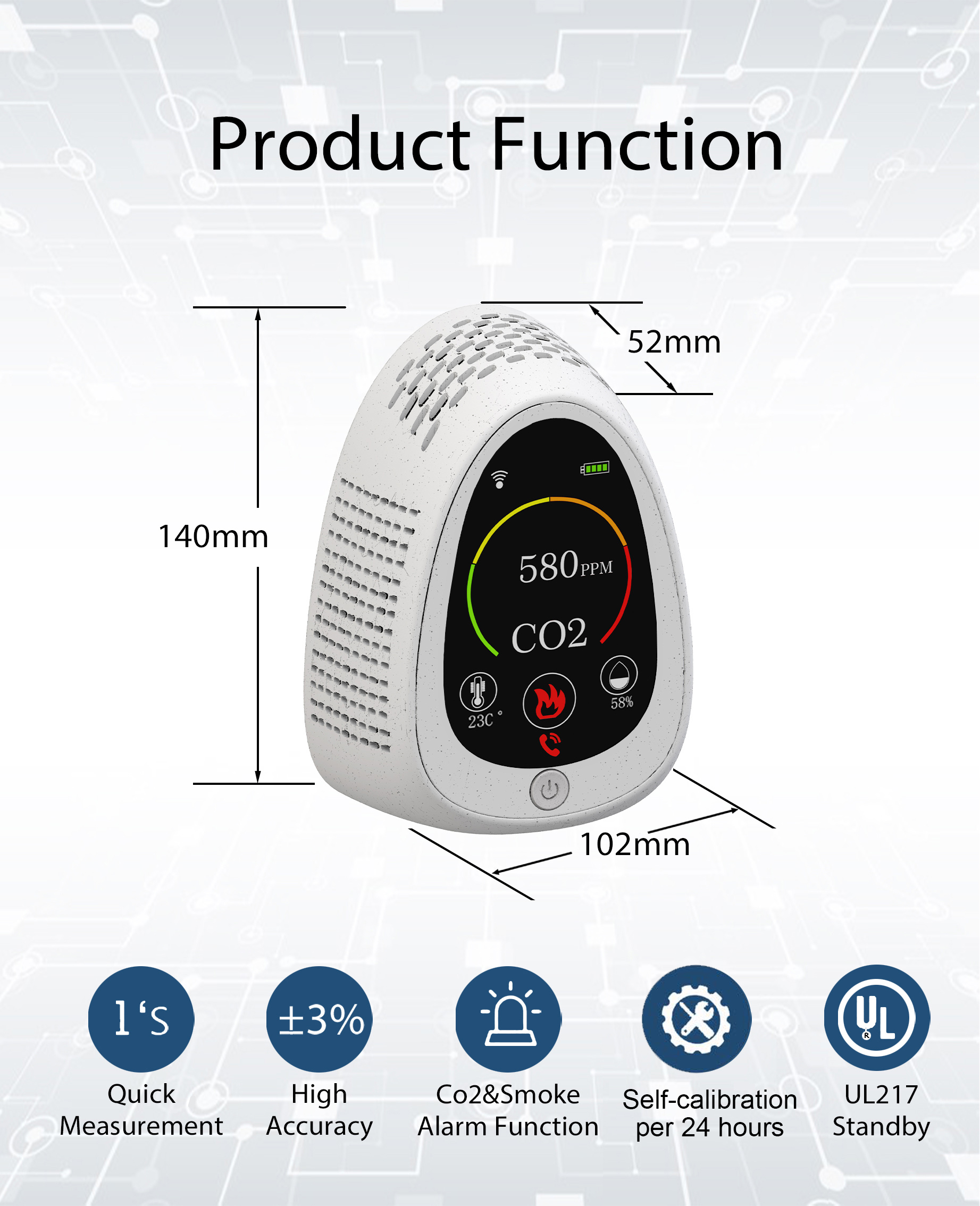 Portable Mini Carbon Dioxide CO2 Detector Indoor Outdoor Gas Concentration Air Tester Air Quality Analyzer CO2 Meter Monitor