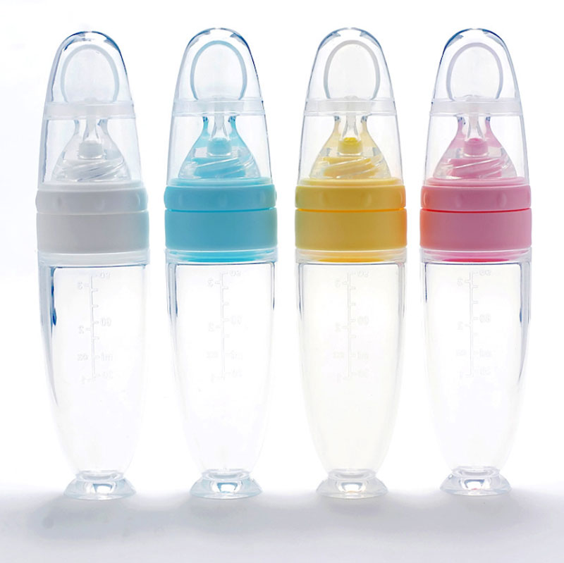 Silicone Rice Paste Feeder Bottle Baby Feeding Bottle with Spoon