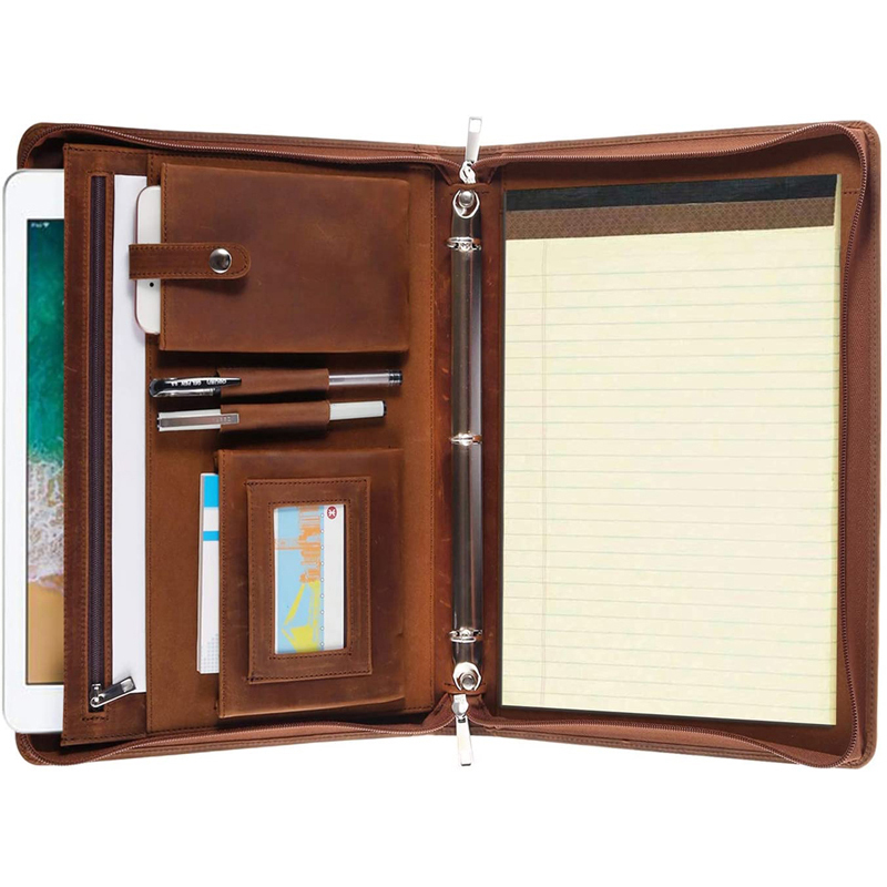 Custom Genuine Leather Business Portfolio A4 Document Folder Legal Pad Padfolio Handmade Resume Folio Binder File organizer