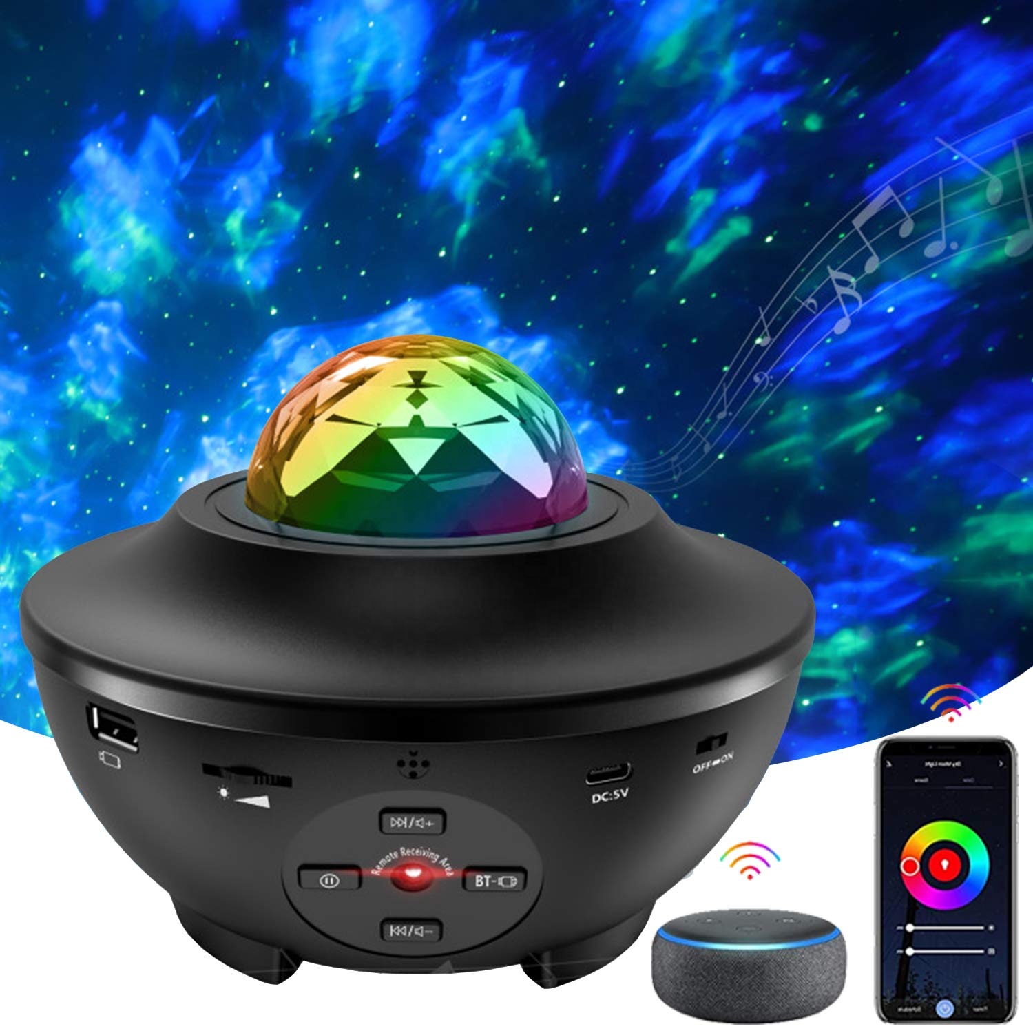 Amazon Smart WiFi APP управление проектор звездного неба, 10 режимов Музыка динамик Galaxy выключатель света работает с Alexa и Google Assistant