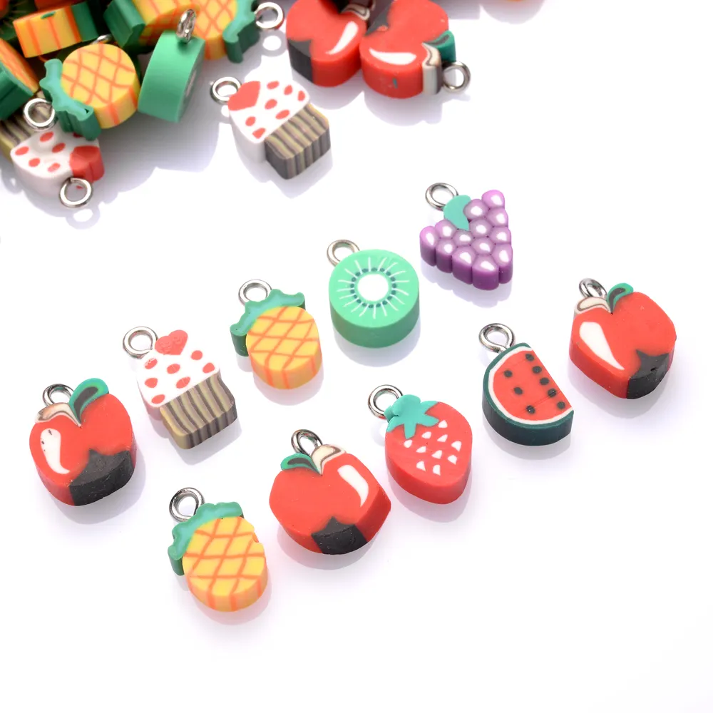 50Pcs Fruit Polymer Clay Beads Cute Pineapple Strawberry Charms Pendants Beads For Jewelry Making Necklace Bracelet DIY