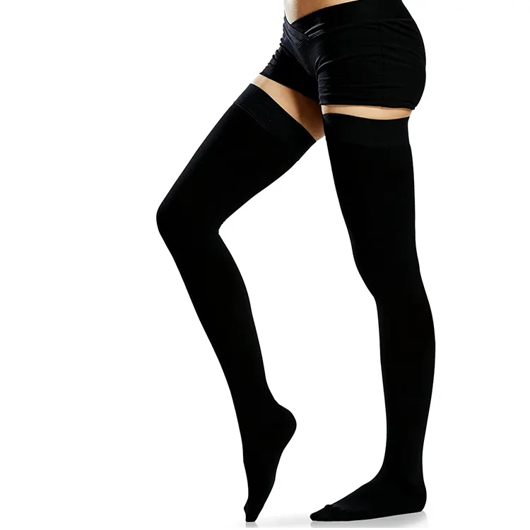 Enerup OEM/ODM custom nylon black socks Antibacterial 20-30mmhg women thigh high compression medical socks