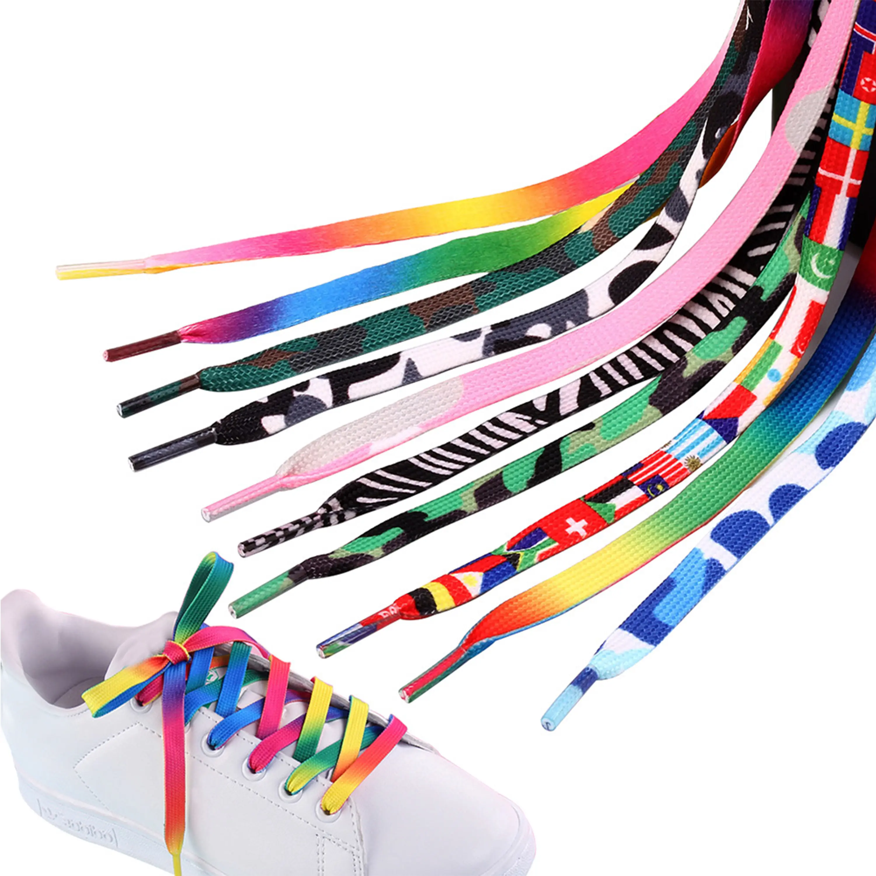 Hot Sale Custom logo Printed Recycled RPET Polyester Flat Shoelaces For Holiday Party