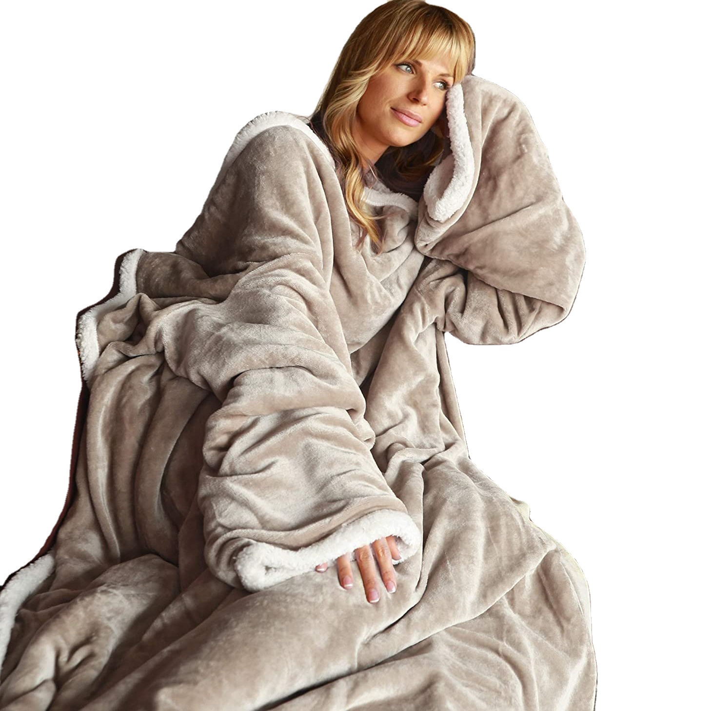 Comfy Sherpa Fleece Wearable Robe, TV Blanket с Sleeves и Pockets