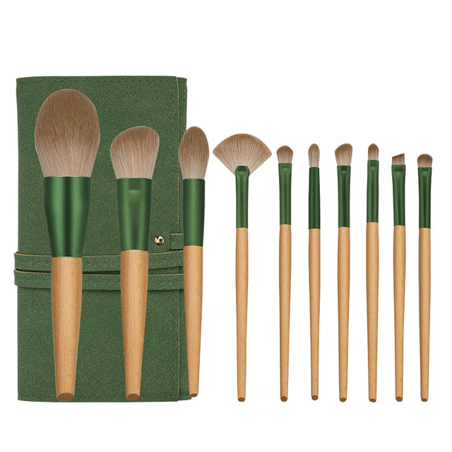 Wholesale Wooden Handle Nylon Facial Beauty Makeup Brush Set With Pouch Customised Professional Vegan Make Up Brush Set