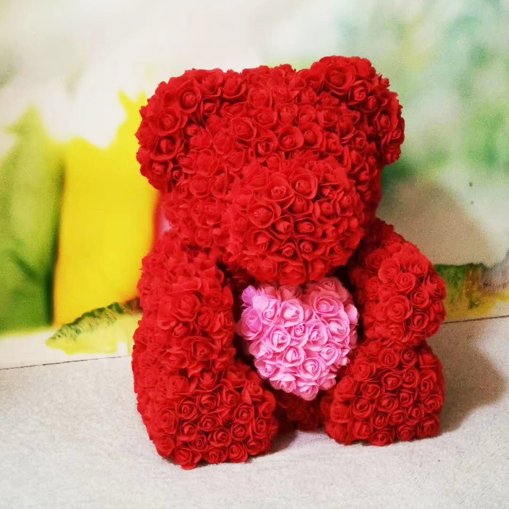 Rose Teddy Bear of Roses 25/40/70cm Flower Box Heart Artificial With Multi Color Preserved Rose teddy bear