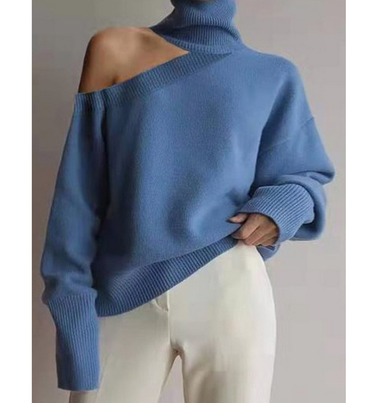 ZC00832 High Collar Oblique Shoulder Pullover Sexy Knit Sweater Women Loose Casual Knitted Sweaters And Hoodies For Women