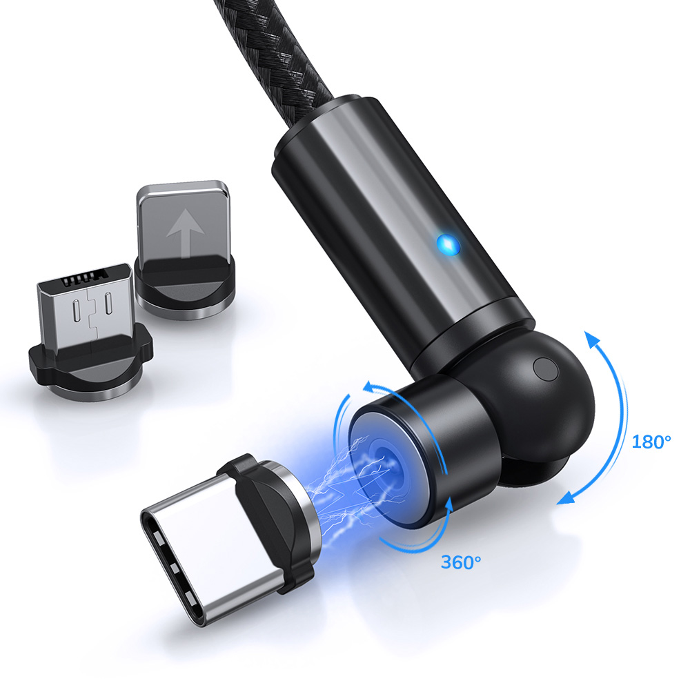 Вращающийся на 540 градусов светодиодный Micro USB Type C Магнитный зарядный кабель