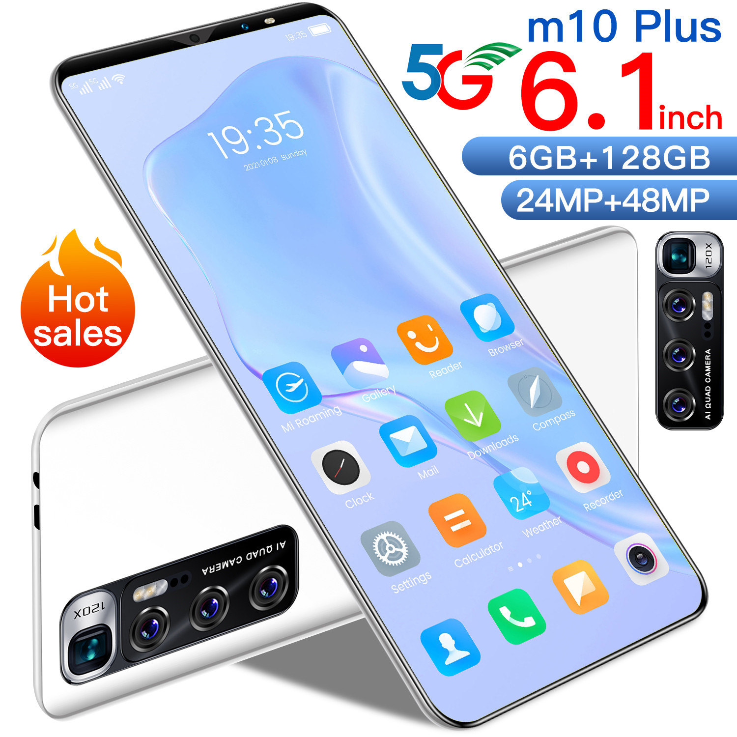 Hot selling High Quality smart Phone M10 plus 6GB+128GB 6.3inch HD+ Screen 10core 24MP+48MP 4800mAh