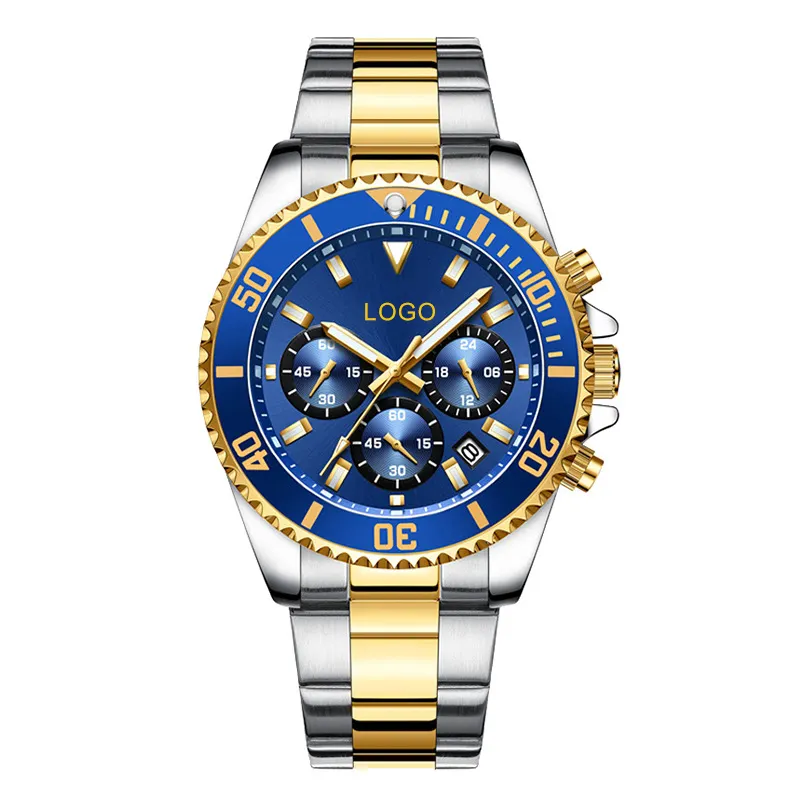 Оптовая продажа, индивидуальные брендовые деловые часы, водонепроницаемые наручные часы с хронографом, роскошные мужские кварцевые часы