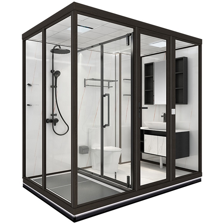 Modern Design Complete Bathroom Pod Hotel Modular Prefabricated Glass Door Shower Toilet Unit Portable Bathroom with Bathtub