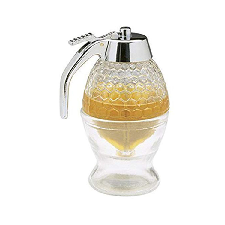 Online Hot Sale New Product Kitchen Tool Juice Jam Pot Bakeware Acrylic Honey Dispenser Glass Baking Syrup Honey Dispenser