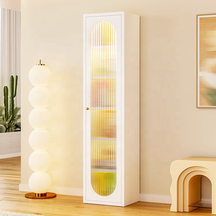 New Fashion White Tall Iron Buffet with Glass Door Sideboard China Factory Display Cabinet Home Furniture for Living Room