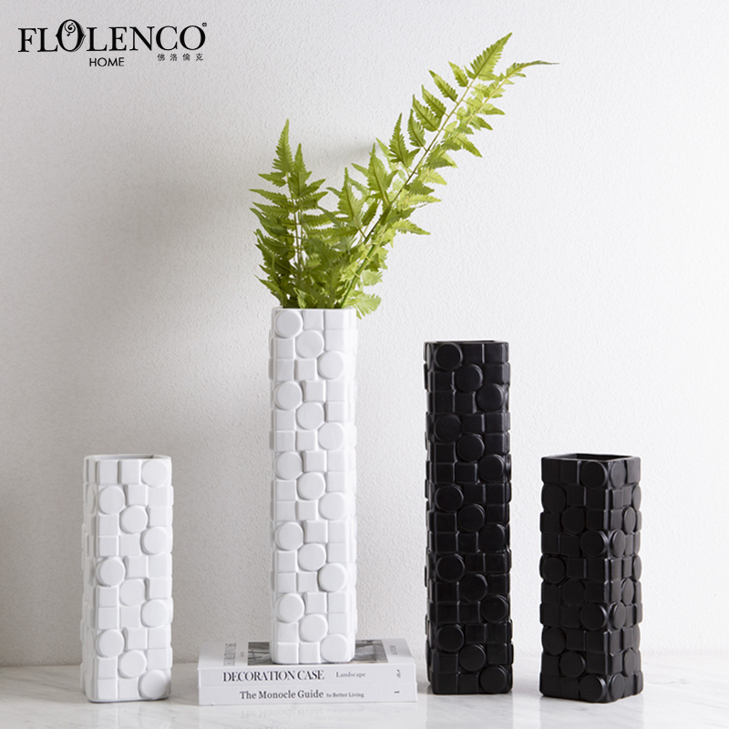 Minimalist Living Room Decoration Nordic Style Flower Vase Home Art Grid Black Resin Vase