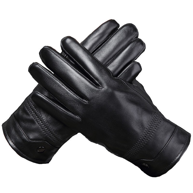 Fashion Driving Mittens Men Black Genuine Goatskin Gloves Fleece Lined Warm Winter Real Leather Gloves