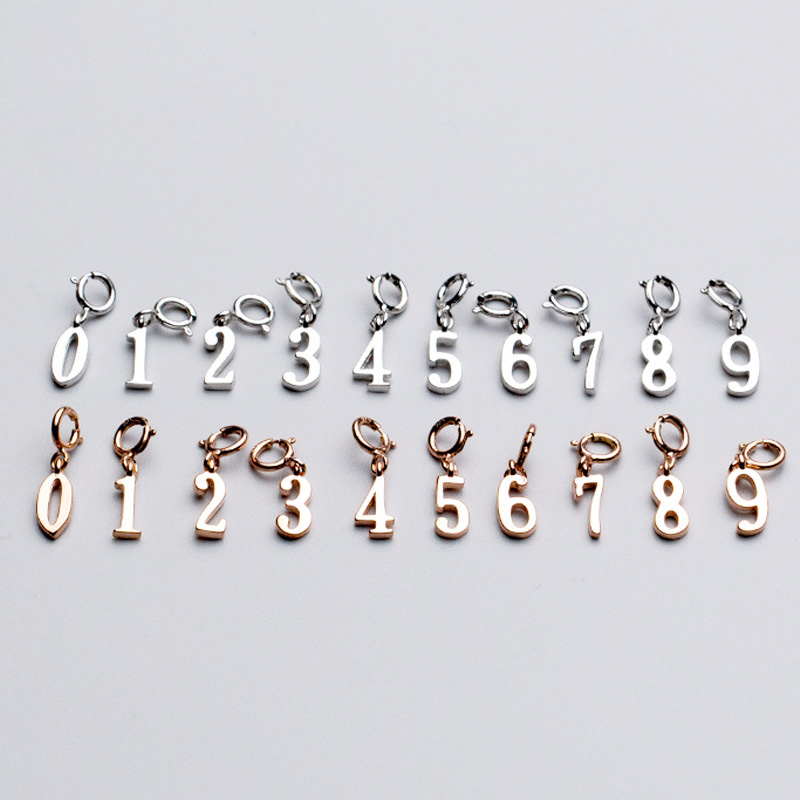 New 925 Sterling Silver Arabic Digital 0-9 Number Beads Rose Gold Plated Cube Bead DIY Charms for Jewelry Making