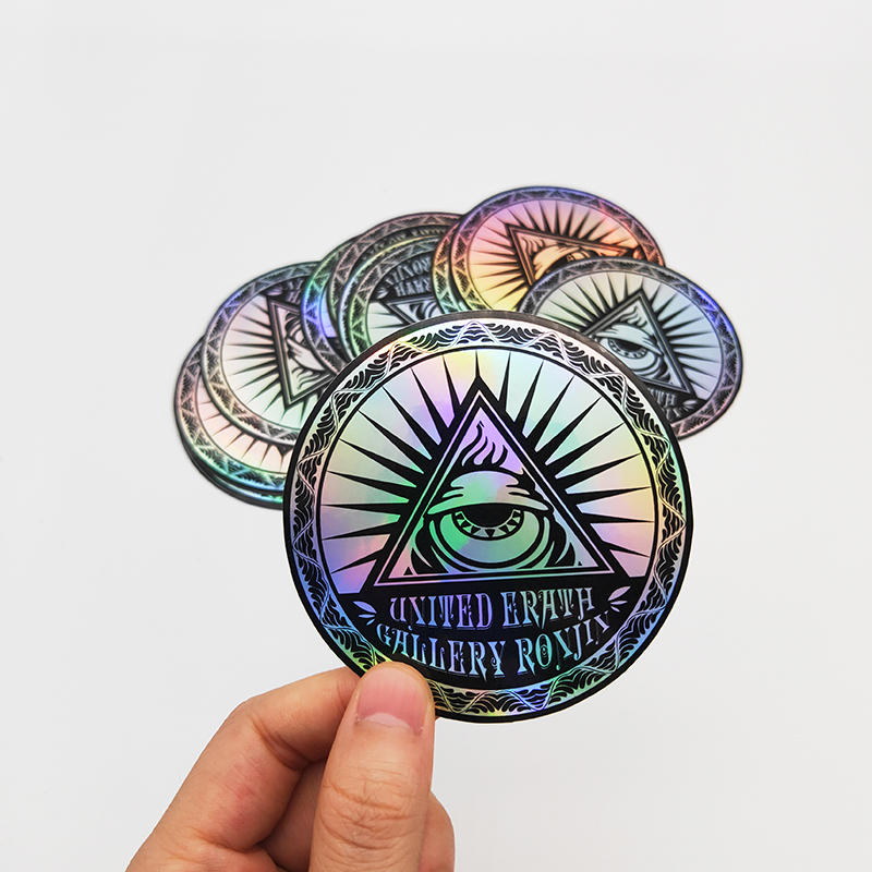 Недорогие круглые наклейки с радужным эффектом Holo Die Cut, печать на заказ голографическая наклейка
