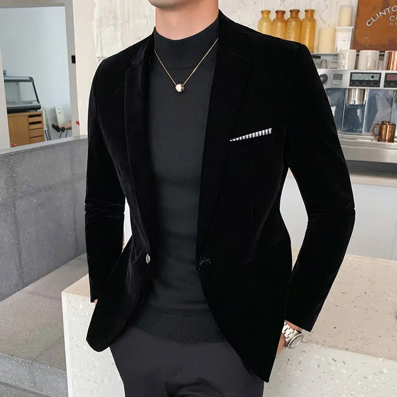 Elegant V-neck Design Single Breasted Trending Plus Size Tuxedo Plain Long Sleeve Tops Slim Blazers Men's Suit