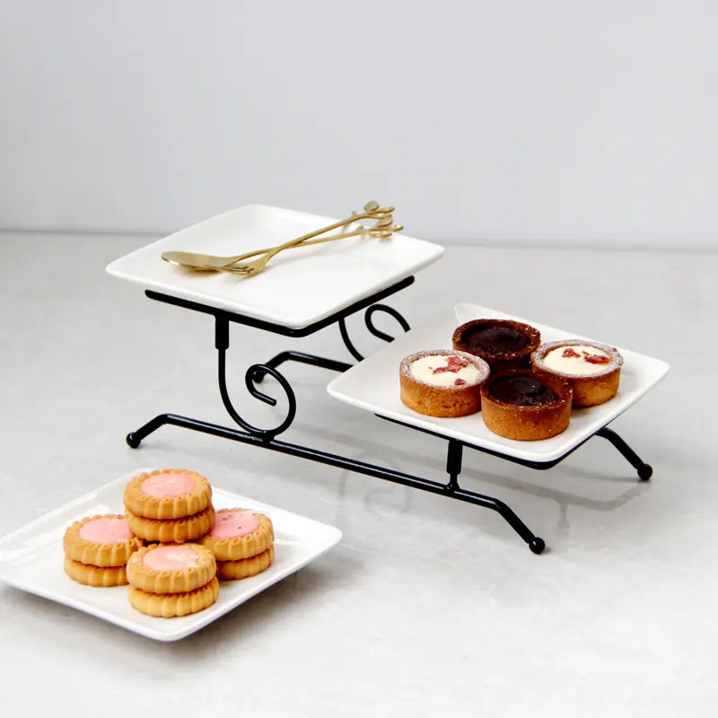Wedding Plates QIAN HU Light Luxury European Modern Food Tray Tableware Iron Ceramic Combination Double-layer Wedding Cake Display Plate