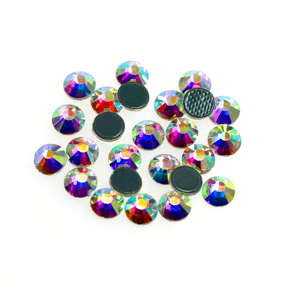 Wholesale AB color rubber bottom flat back glass crystal 1440 pieces/pack DIY clothing accessories hot fix rhinestone