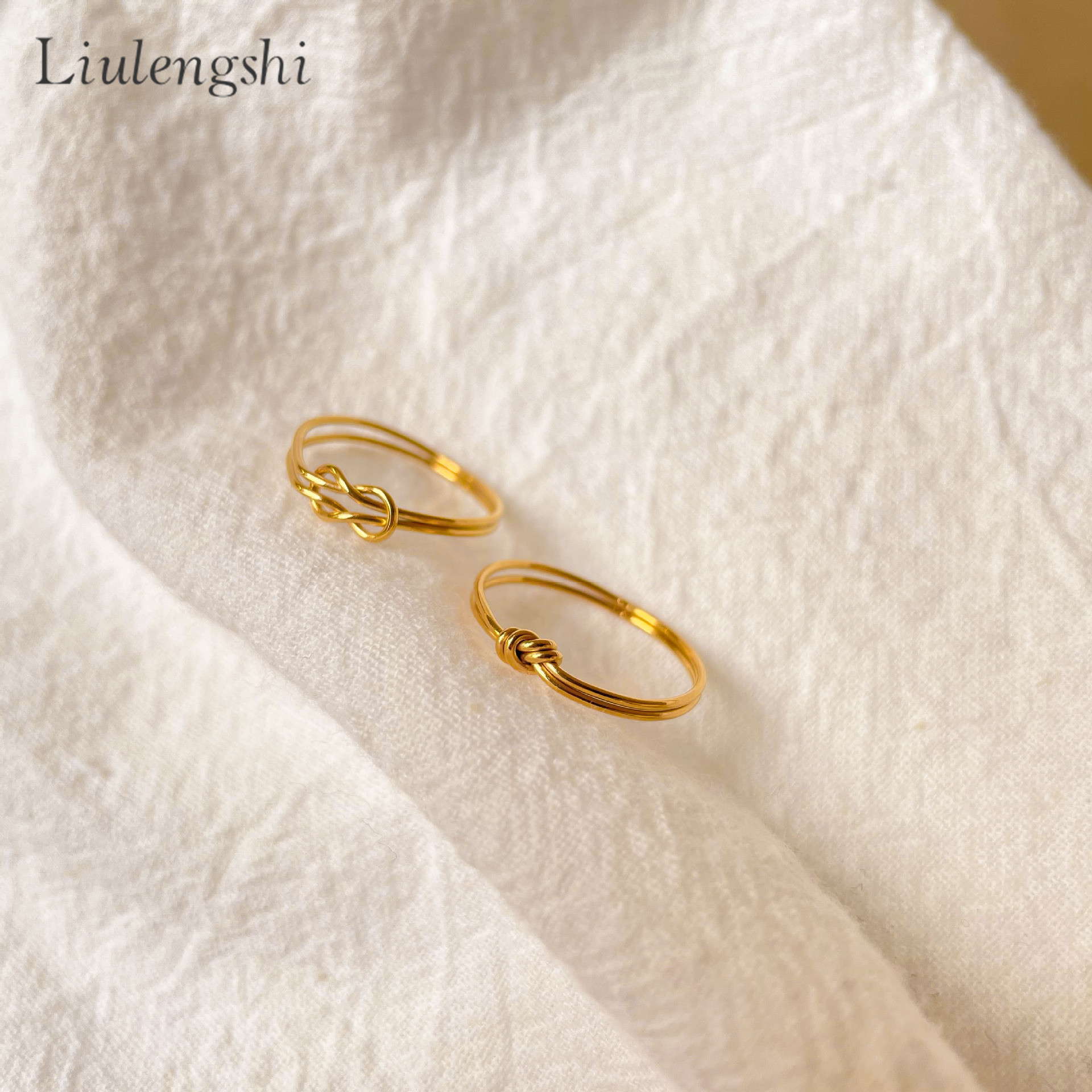 Female Personalized Dainty Gold Double Wire Twisted Knotted Ring Gold Knot Ring Stainless Steel