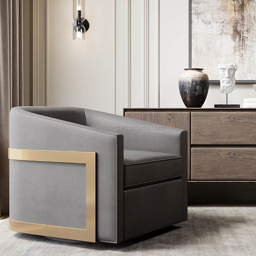 Ferly Hot Sale Reginald Leather Swivel Chair - Oak Base Living Room Furniture Single Seat Sofa Chair