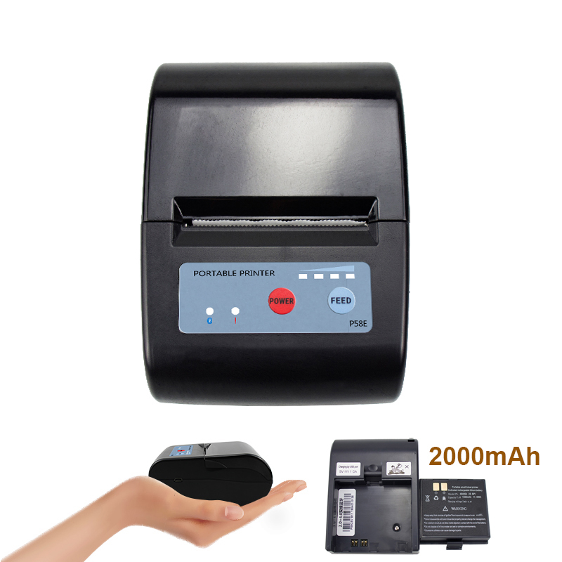 Портативный мини-термопринтер P58E, 50 мм, 2000 мАч, USB, Bluetooth