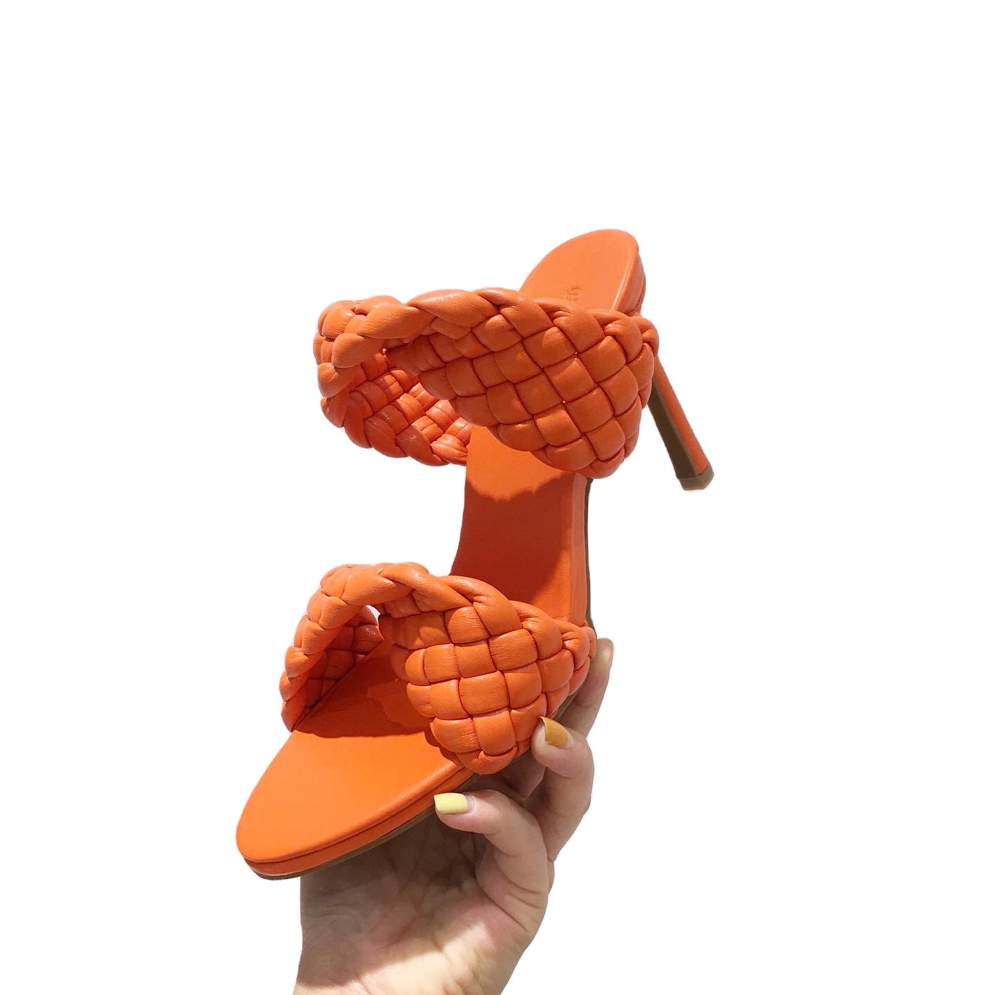 Designer stiletto heels women shoes sandals slippers Fashion pointed Toe Slides Heels for Ladies Braid Woven Zapatos Altos Mules