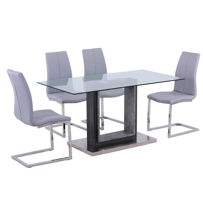 Factory Cheap Price Dining Room Set With Glass Table PU Seat Square Tube Chair Made In China
