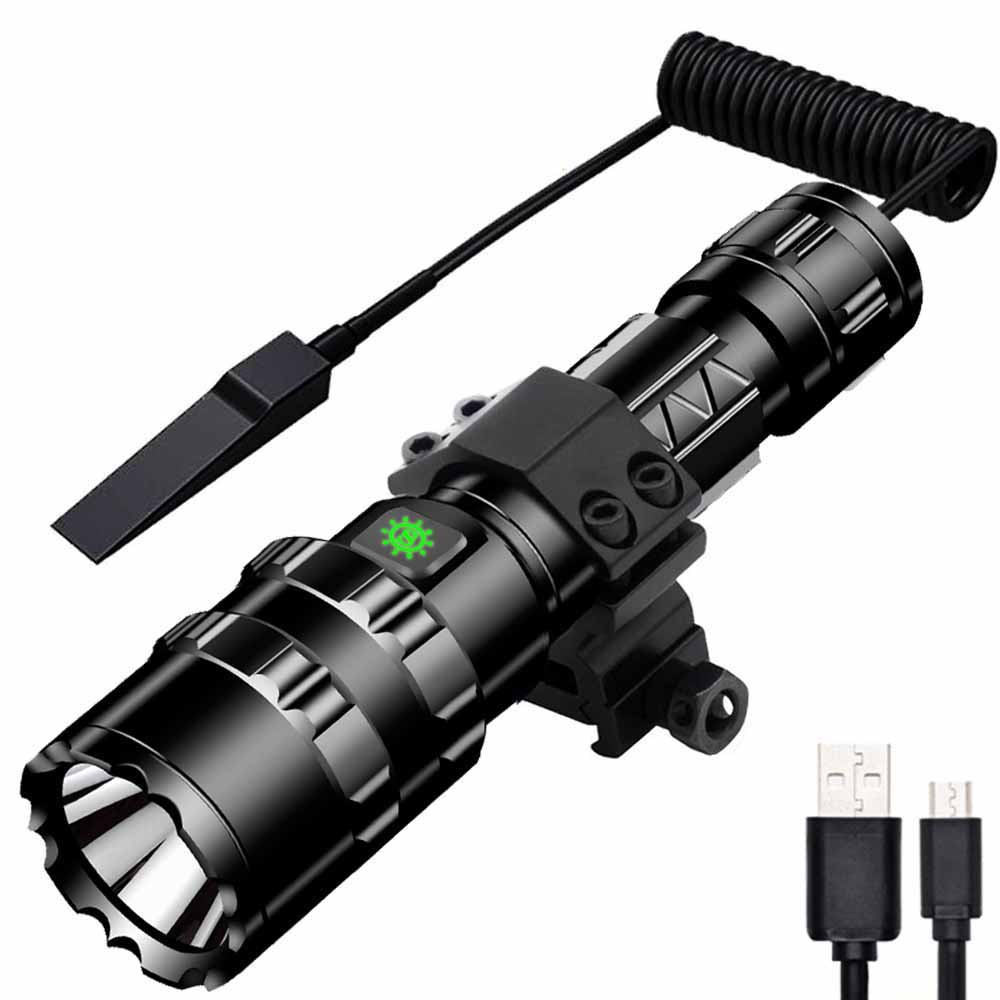 Military waterproof gun rifle flash led light hunting torch flashlight Tactical rechargeable usb powerful flashlight