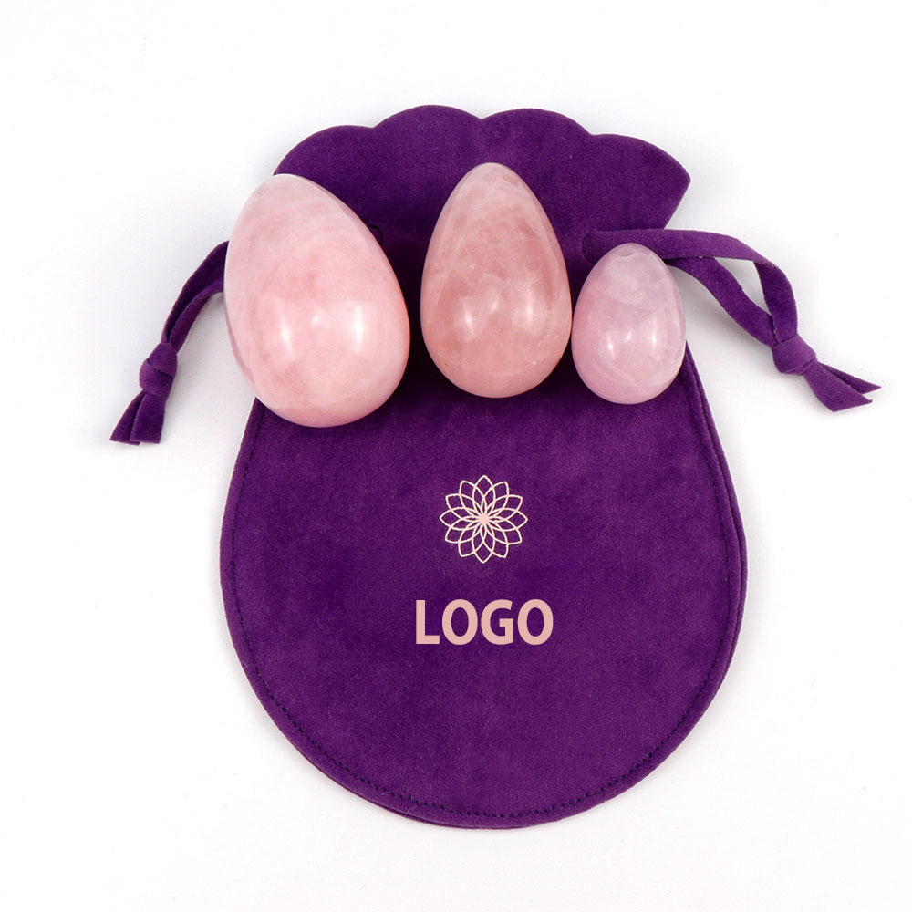 Wholesale Women Pelvic Muscle Training Natural Pink Rose Quartz Crystal Vaginal Yoni Egg for 3 Sizes Gift Kit Set