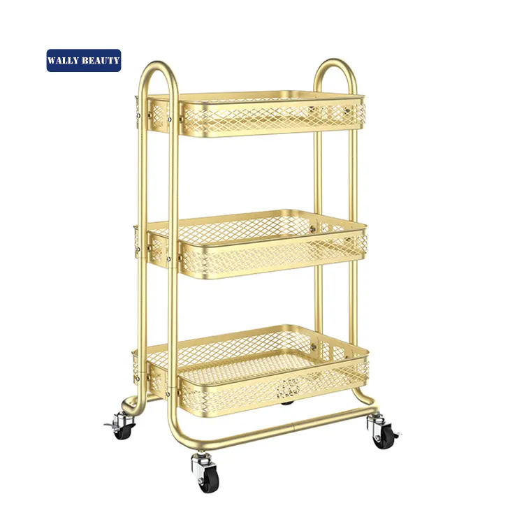 Wallybeauty Luxury Beauty SPA Furniture 3-tier Gold Stainless Steel Trolley