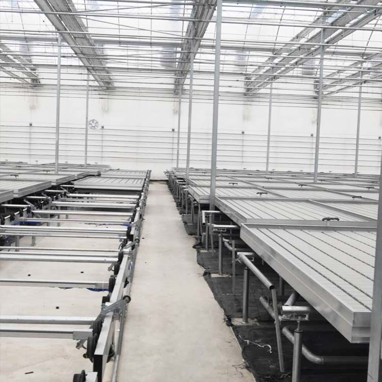 Easily assembled hydroponic growing table flood tray rolling greenhouse benches
