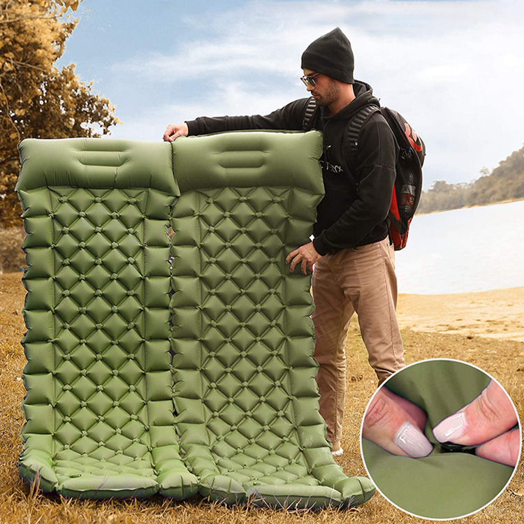 LOW MOQ Outdoor for travel Camping Mat Foot Pump With Pillow sleeping mat Inflatable Sleeping Pad