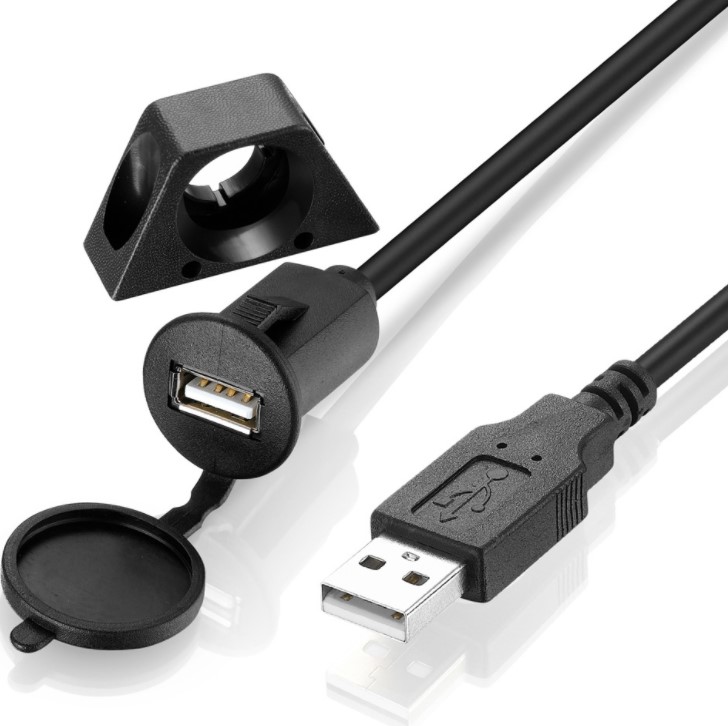 Stocked 1m/2m Black Male to female Single USB 2.0 extension waterproof Car USB charger panel mount cable With Accessory