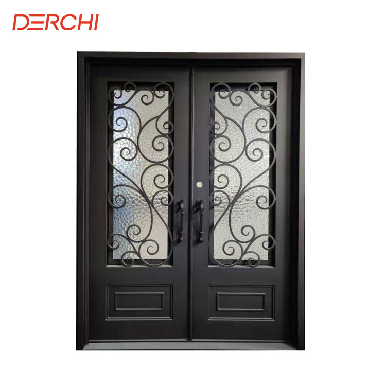 DERCHI Luxury Iron Entrance Door Modern Design Interior Modern Double Entry Exterior Doors Wrought Iron Doors For Houses