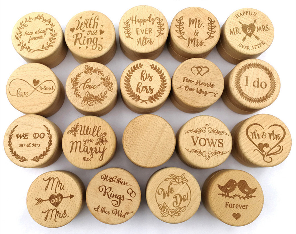 Customized DIY Wooden Round Ring Boxes Wholesale Wooden Round Wedding Rings Holder Valentines Engaged Ring Box
