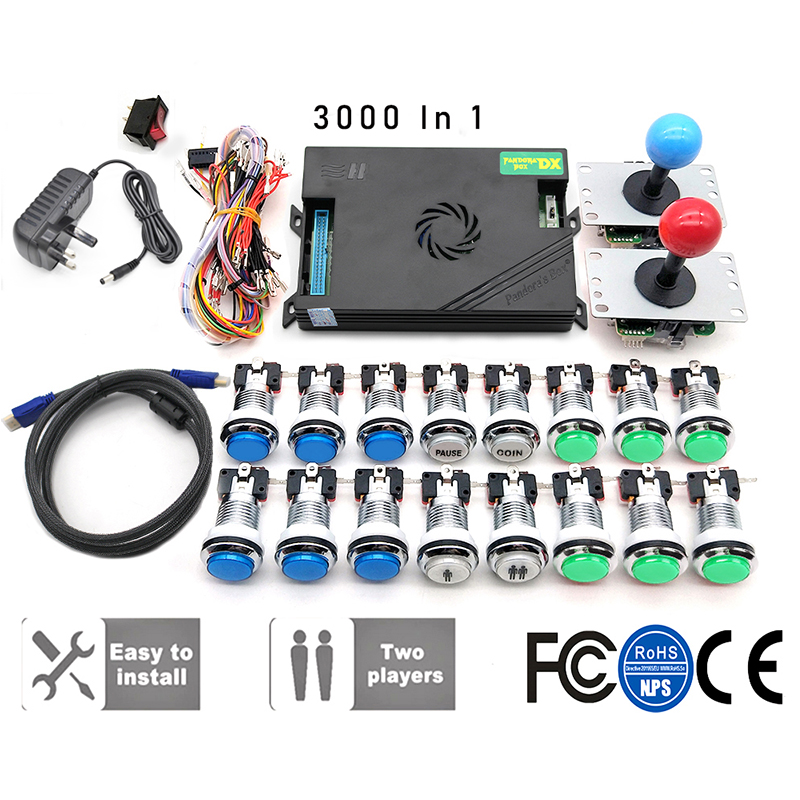 Оригинальный набор Pandora Box DX 3000, 2 игрока, джойстик Sanwa, хромированная светодиодная кнопка, «сделай сам», аркадная машина, домашний шкаф с учебным пособием