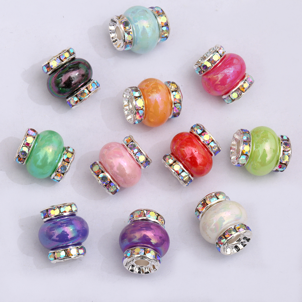 Colorful Acrylic Lantern Beads with Rhinestone Accents Silver Large Hole Spacer Beads for DIY Jewelry Making Bracelets Necklaces