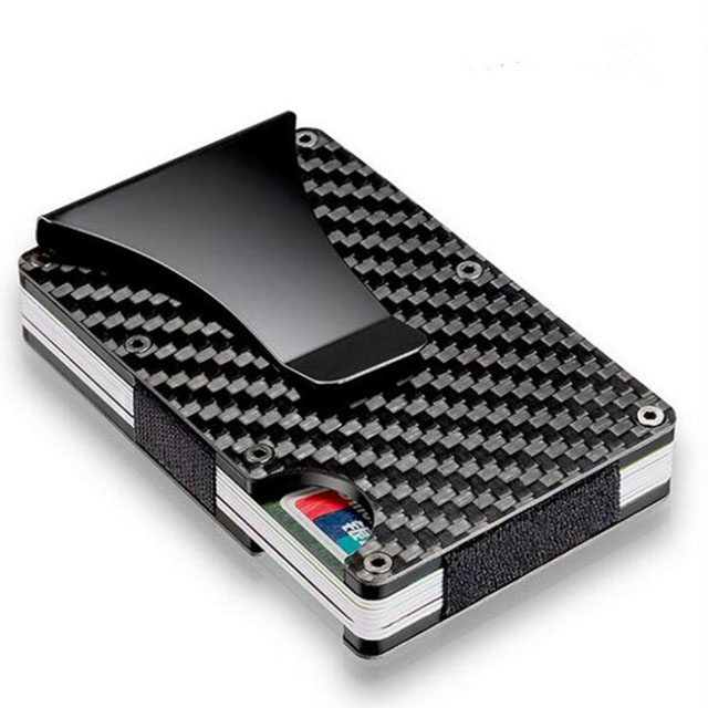 Aluminum Carbon Fiber Credit Card Slim RFID Blocking Mems rfid Wallets with Money Clip