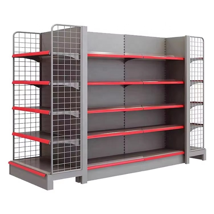 High Quality Heavy-Duty Double-Sided Metal Supermarket Rack for Store Use Retail Shop Display Shelf Accessories