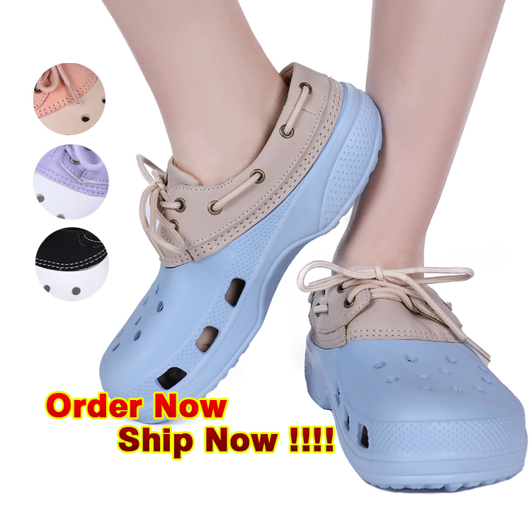 Summer RTS jelly islander beach sandal blue white pink purple platform croc shoes women classic clog sandals with shoelaces
