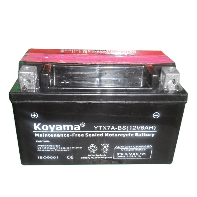 АКБ для мотоциклов, YTX7A-BS сухое заряжение 12V7Ah с кислота пакет