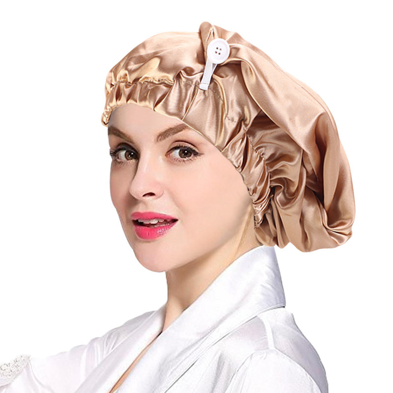 Hot Sale Women Silk Night Sleep Hats Double Layer Head Cover Shower Cap Adjustable Bonnet Satin Hat