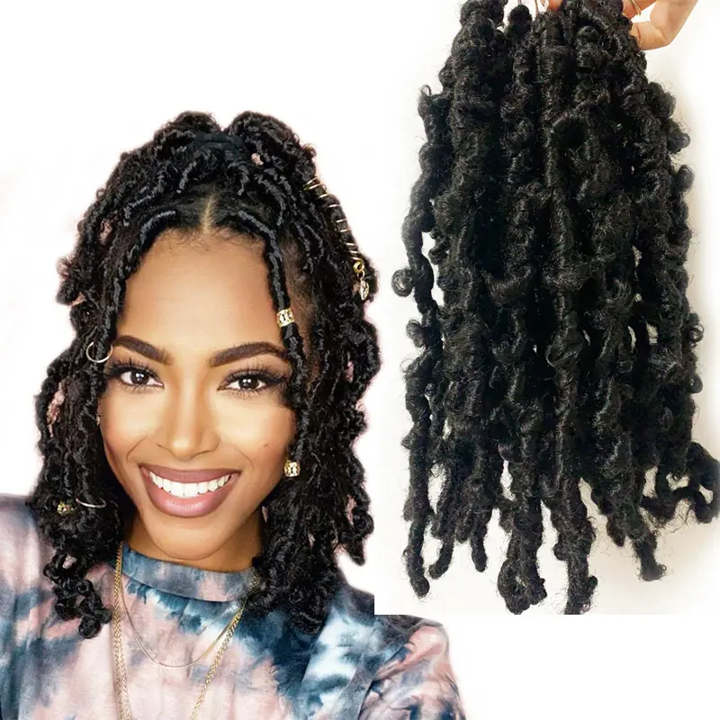 Cute Afro Girls Distressed Lock Twists Hair Braid 12 14 16 18 22 24 Inches Synthetic Boho Butterfly Locs Crotchet Hair Extension