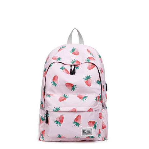 INS hot strawberry print bag backpack girl school bag women backpack with USB
