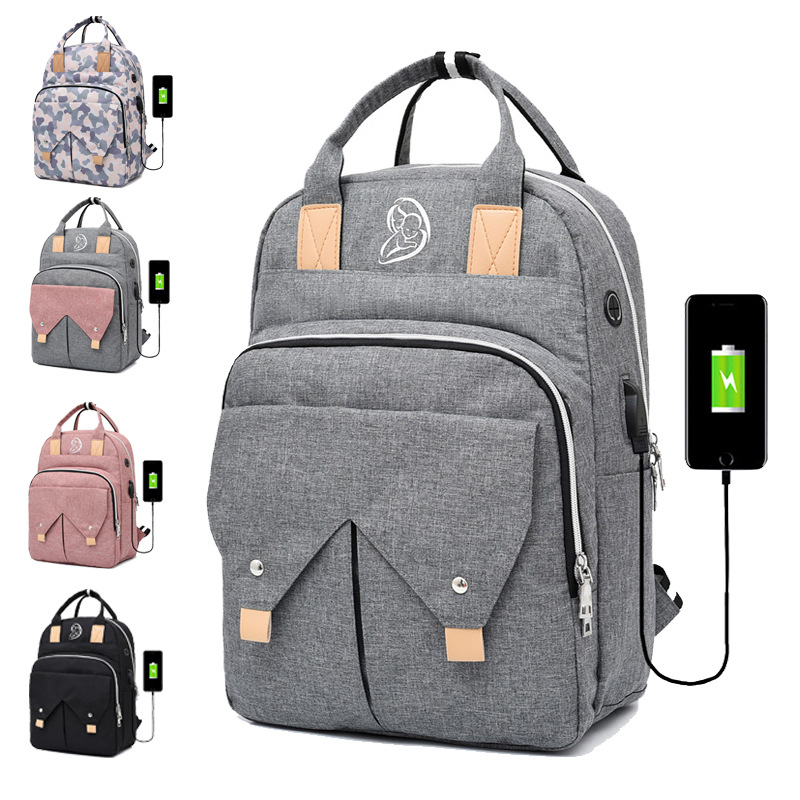 2021 new custom backpack logo large capacity waterproof folding diaper bag backpack with changing station